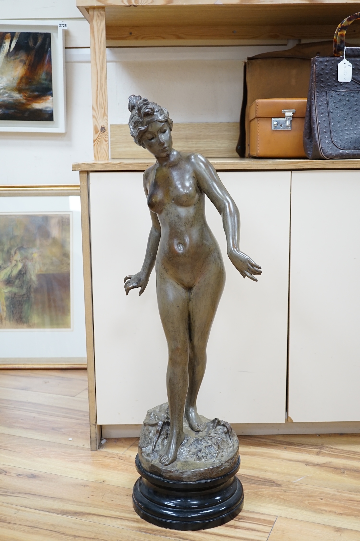 After Emmanuel Villanis (1858-1914), a large bronze figure of a nude maiden, 90cm